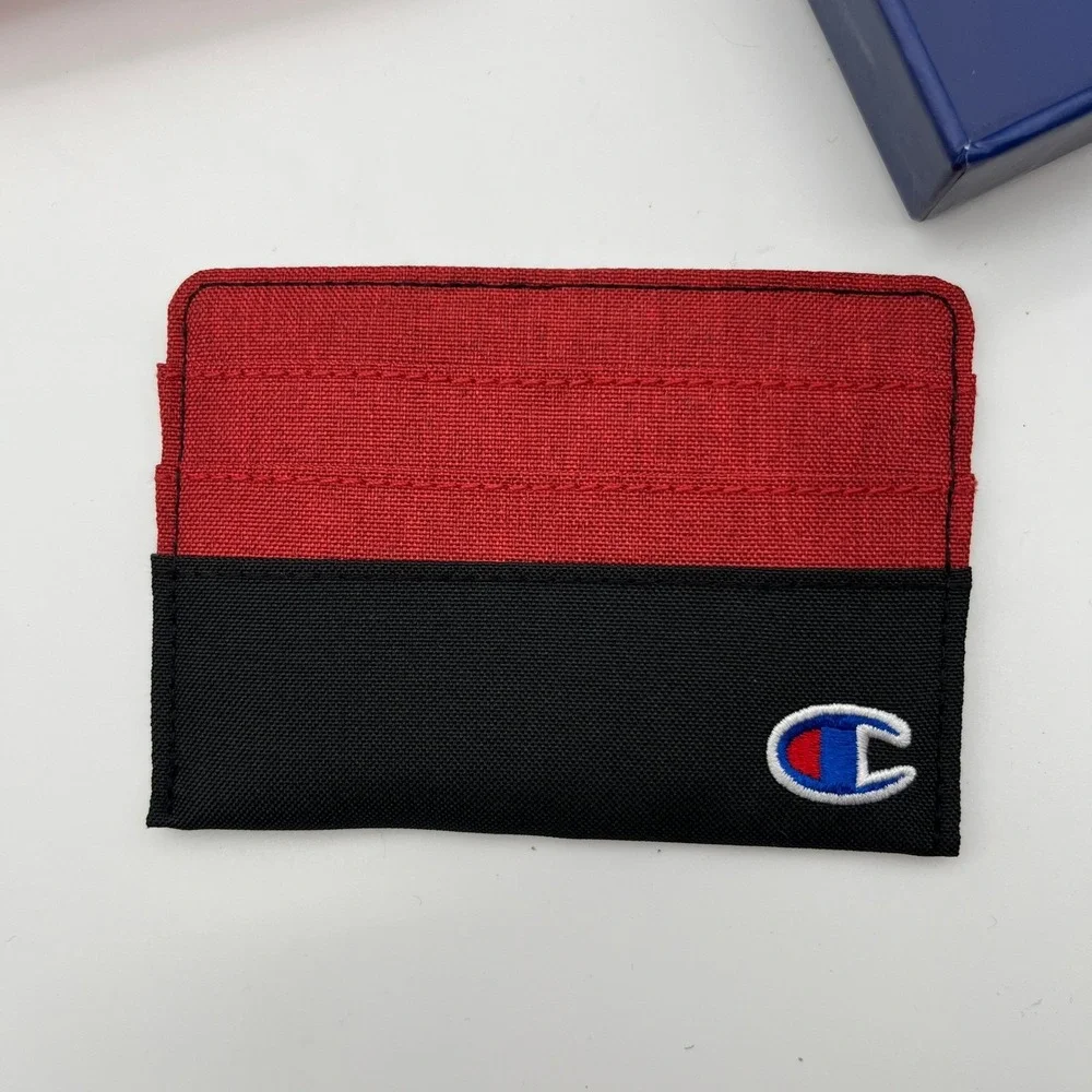 Champion Card Case Mens OS‎ Black Red CV9-0396-601 Canvas Logo Slim Wallet